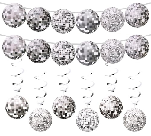 6 stycken diskokula, dekoration, spiraler, vintage, 2 stycken discodekoration, girlang, silverbanderoll, 80-tals 90-tals neon discokula, fest, serpentiner för födelsedag, nyår, tema, karneval (stil 1)