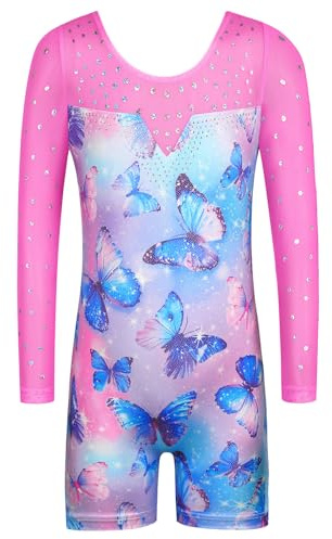 ZNYUNE Maillot niña manga larga competición teenie leotardo brillante traje de gimnasia niños trajes de gimnasia para niñas manga larga