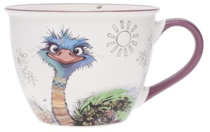 KIUB Bol timbale avec une anse - Motif autruche qui regarde au loin avec ses yeux perçants - matière porcelaine - contenance 550ML