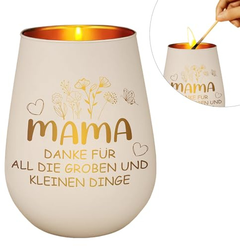 CHUNLINLAODA Geschenke für Mama, Windlicht mit Blumenmuster, Graviertes Windlicht aus Glas, Geschenk Mutter Geburtstag, Geburtstagsgeschenk für Mama, Bonusmama (A)
