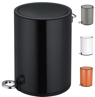 FurnitureXtra™ Modern Style Powder Coated Soft Close Pedal Bin, Plastic Inner bucket, ABS lid Shinny Finish (Black 3L)