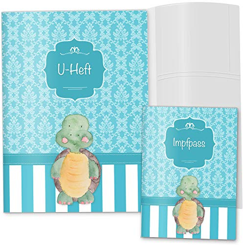 OLGS U-Heft und Impfpasshülle Set | Blue Nature | Untersuchungsheft Hülle 3-teilig & Impfpass Hülle | Geschenke, Babygeschenke zur Geburt (Uheft 3-teilig, Schildkröte)