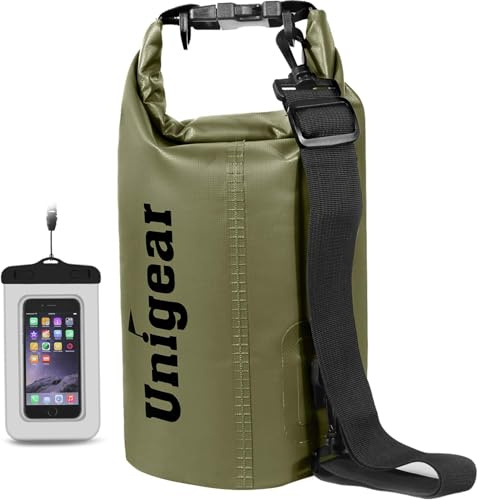 Unigear Bolsa Estanca 2L~40L Seca Impermeable + Funda De Movíl Camping Playa | Funda para teléfono y Correa Larga Ajustable, para Barcos, Kayak, Paddle Surf, Pesca, Rafting, natación, Snowboard