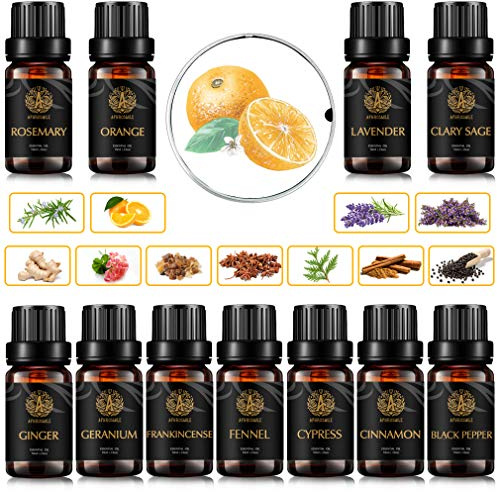 Aromatherapie Schwarzer Pfeffer ätherisches Öl Set für Diffusor, 100% reine Zypresse ätherische Öle Kit für Hause, 11x10ml Therapeutische Grade Weihrauch ätherisches Öl Kit- Cinnamon, Rosmarin Öle...