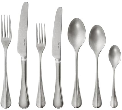 Robert Welch Baguette Vintage, 84 Piece Cutlery Set for 12 People. Matt Finish. Made from Stainless Steel. Dishwasher Safe.