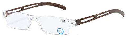 KoKoBin Rahmenlose Lesebrille Sehhilfe mit Blaulichtflilter Anti Blaulicht Lesehilfe für Damen und Herren(Braun,+2.0)