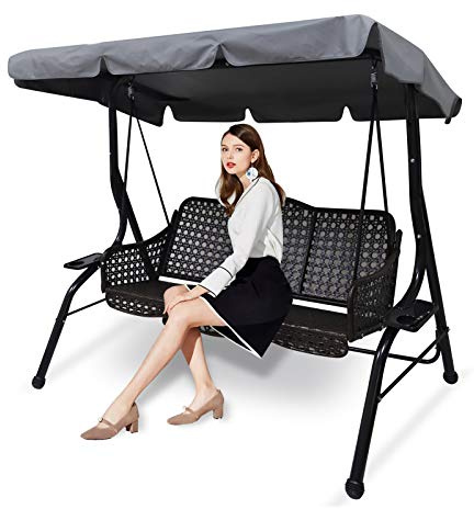 Ersatzdach Gartenschaukel Universal Hollywoodschaukel 3 Sitzer Ersatz Bezug Sonnendach Schaukel Dach, Hollywoodschaukel Dach (S: 164 x 114 x 15cm / 65'' x 45'' / 5.9'', Grau)