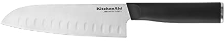 KitchenAid Klassisches Santokumesser mit passgenauer Klingenabdeckung, 17,8 cm, scharfes Küchenmesser, hochwertiger japanischer Edelstahl, schwarz