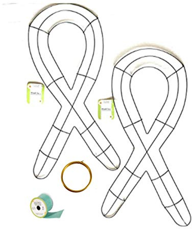 Floral Craft (2) Ribbon Metal Wreath Form 18.75x9.625 in. Remembrance Causes Wedding Funeral Baby Shower Walks GoFundme Birthday + Bonus - Steelpangal, Green