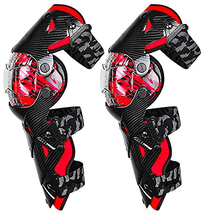 VOMI Ginocchiere Cross Uomo, Ginocchio Moto Adulti Ajustable Flessibili Protezione del Giunto Parastinchi Protettori per Ginocchia per MTB Enduro Motocross, Mountain Bike, ATV, Nero Rosso