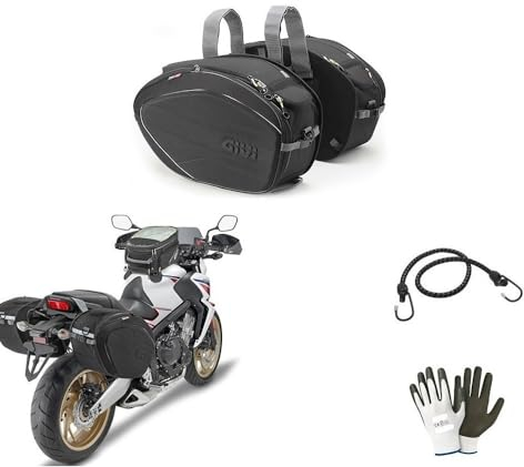 Rucksack für Herren, 1 Paar Seitentaschen Givi EA100B, 40 l, Linie Easy-T, für Motorrad, Scooter, universelle Montage mit Klettverschluss, Schwarz + gratis