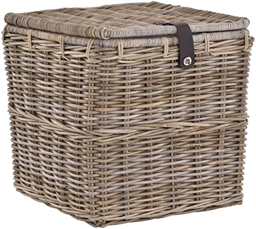 Korbtruhe Allzweck Korb Aufbewahrung mit Deckel Box Spielzeugtruhe Natur Rattan Grau (Groß, Quadratisch)