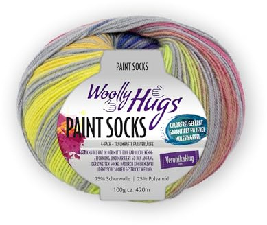 Woolly Hugs Paint Socks 100g 210 - beige/pink/grün