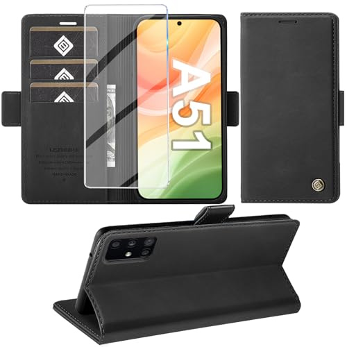 Giyer Handyhülle für Samsung Galaxy A51 4G Hülle mit Displayschutzfolie aus gehärtetem Glas, Galaxy A51 4G Hülle Brieftasche Leder Kartenfach Standfunktion Schutzhülle für Samsung A51 4G Hülle Flip