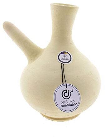 CERÁMICA RAMBLEÑA | Brocca di Argilla Tradizionale | Brocchetta Vino in Ceramica | 100% Fatto a Mano in Spagna 21x16x23 cm | 1.75 Litri | Eco