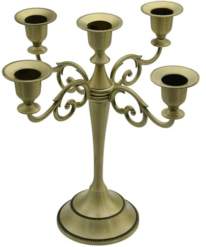 Dicspotin Metall Kerzenständer Kerzenhalter 26cm Höhe 5 Armig, Stabkerzenhalter Hochzeit Veranstaltung Candle Holder Vintage für Tischdeko