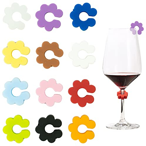 LAMXD Lot de 12 marqueurs en silicone pour verres à vin et flûtes à champagne et cocktails Couleurs assorties