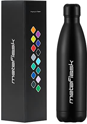 MetaFlask Water Bottle, Insulated Stainless Steel Water Bottle | 12 Hour Hot & 24 Hour Cold | Ideal for Gym, Yoga, Cycling | Leak-Proof (Black, 500ml)