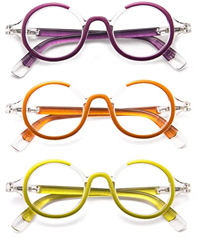 KoKoBin Confezione da 3 Occhiali da Lettura per donne e uomini Retro Round Oversized Frame Anti Luce Blu Occhiali con cerniera a molla (3 Pacco, 2, x)