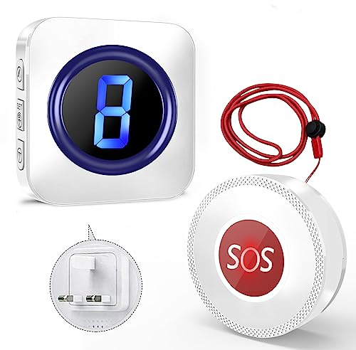 SURFOU Wireless Caregiver Pager, Home Alarm Systems for Elderly, Alarm Call Button Personal for Seniors Patients Disabled, SOS Call Panic Button Alert, Range 1,000Ft/300M