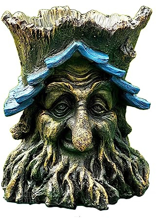 Darthome Rustic Greenman Planter Small Resin Tree Man Novelty Pagan Face Stump Flower Pot 14x18x14cm