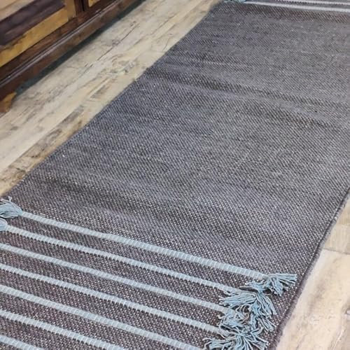 Jaipur Art & Rugs Yogamatte aus Bio-Baumwolle, umweltfreundlicher, handgewebter Teppich, rutschfest und dick, für den täglichen Gebrauch zu Hause, bequem, extra lang, Grau