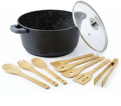 Kastrull 10 l, gryta, av gjuten aluminium, 32 cm, non-stick-beläggning, pastagryta, grönsaksgryta, induktionsgryta, med glaslock, stekpanna för alla typer av spisar, även induktion