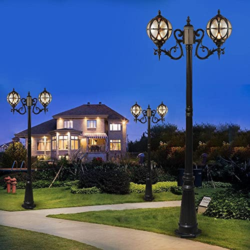 Lamp Post Lights Outdoor, 230cm Outdoor Garden Lamp Post Light 2-Head Exterior Pillar Post Light Aluminum Path Pillar Lamp Waterproof IP65 Street Light Bollard Path Lamp Mains Powered Pole Light PathL
