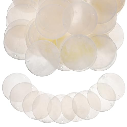 VILLCASE Runde Muscheln Mit 2 Löchern 50 Stück 1.97 Zoll Flache Natur Perlmutt Scheiben Für Diy Handwerk Schmuckherstellung Windspiele Und Dekoration