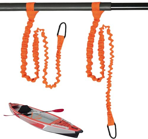 xiaoxianxian 2 Stück Kajak Paddelleine,Kajak Paddel Leine Elastische,Kajak Sicherheit Paddelleine Mit D Karabiner für Kajak Boot Surfbrett Bootfahren (Orange)