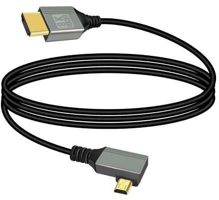 RIIEYOCA Cable adaptador micro HDMI a HDMI, ángulo izquierdo de 90 grados, conector micro HDMI macho a HDMI macho 8 K @ 60 Hz 4 K @ 120 Hz 48 Gbps de alta velocidad HDMI 2.1 cable de conexión (1 m)