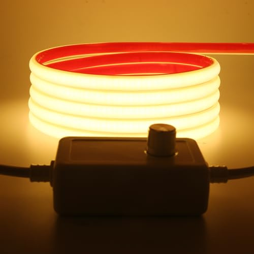 Wisada AC220-240V Dimmbar COB Neon LED Band 20M,Wasserdicht IP65 Warmweiß Neon LED Leuchtband Selbstklebend, 288LEDs/m Superhell FCOB Streifen(Schnitt alle 50cm) Flexible LED Strip für Weihnachten
