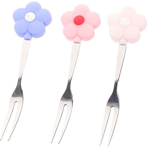 SEWOART Ensemble De 3 Mini Fourchettes À Motif Floral En Acier Inoxydable Robuste Idéales Pour Les Desserts Les Apéritifs Et Les Collations De Fête Couleur Aléatoire