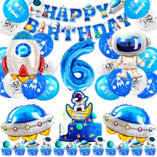 Weltraum Deko Kindergeburtstag 51 Pcs,Astronaut Luftballons 6 Jahre,Rakete Party Geburtstagesdeko für Jungen,Raumschiff Ballons Helium,Space Deko,Weltraum Geburtstage Ballon Kit