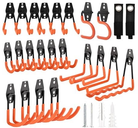 Rlipily 24 Pack Garage Hooks Steel Heavy Duty Garage Storage Hooks Utility Steel Wall Mount Garage Hanger&Organizer for Bikes,Garden Tools, Ladders, Bulk Items，Ropes and More Equipment