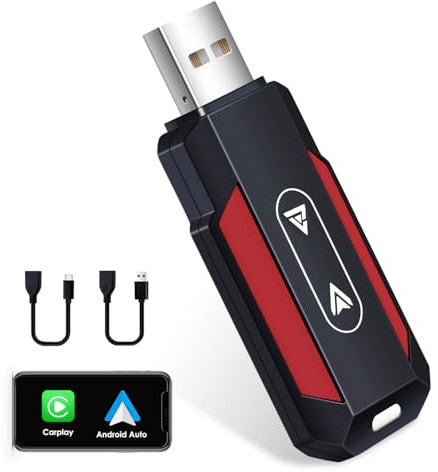 KooDux Adaptador inalámbrico Carplay y Android Auto 2 en 1, convertidor Bluetooth Plug&Play, Carplay Dongle Convierte cableado a inalámbrico, con USB-A/C, Apto para automóvil con Carplay/AA con Cable