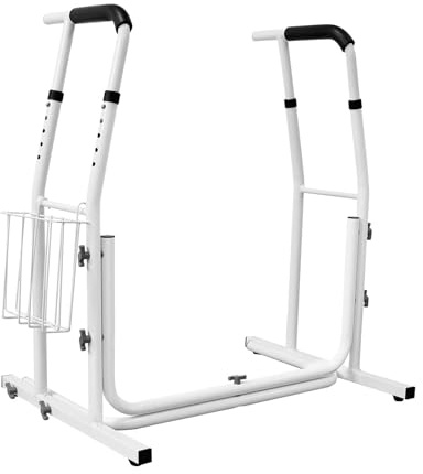 LZQ Mobile Aufstehhilfe Toiletten Stützgestell Haltegriff 5 Stufen Höhenverstellbar mit Ablagekorb - Belastbar bis 200 kg