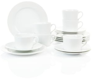 Heike Weiss Kaffeeservice 18teilig, Geschirr für 6 Personen, rund Porzellan | klassisches und zeitloses weißes Kaffeeset für den schön gedeckten Tisch, langlebig, stilvoll und perfekt für jeden Anlass