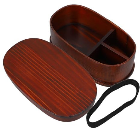 ABOOFAN Japanese Lunch Box Wood Lid Bento Case Food Holder for Student Convenient Bento Storage Box Binding Belt