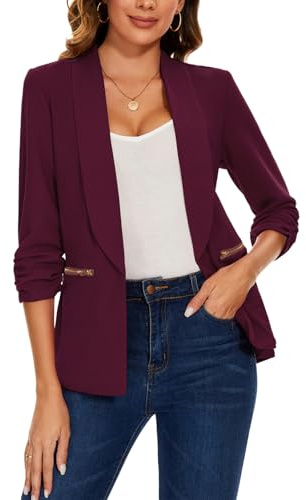 MINTLIMIT Oversize Women's Burgundy Blazer Casual Open Front Jacket Suits with Zipper Pockets (Wine Red M)