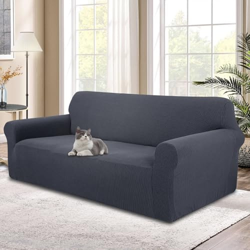 Luxshare Home Stretch Sofaüberzug waschbar Rutschfester Möbelschutz mit elastischem Bund & Schaumstoff Kratzfester Sofabezug für Kinder,Hunde und Haustiere(XL Large/Dark Gray)