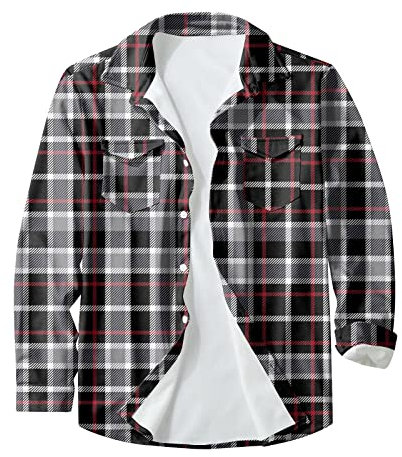 Generisch Herren Hemden Langarm, Kariertes Regular Fit Hemd Langarm Button Down Freizeithemd Shirt Männer Slim Stretch (4XL, Black)