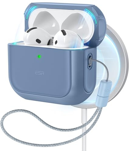 ESR für AirPods 4 Hülle, kompatibel mit AirPods 4 Gen (2024) (USB-C), Unterstützt kabelloses Laden, Schutzhülle mit Handschlaufe, Magnetischer Deckel, Orbit Hybrid Hülle, Marineblau
