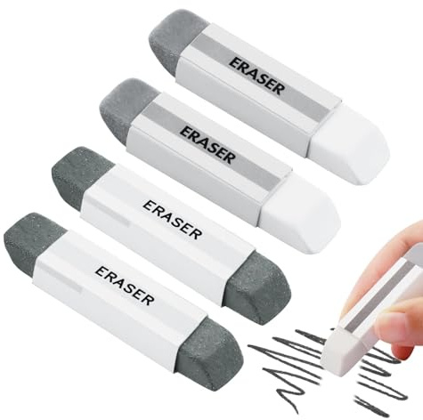 4 Pcs Natural Rubber Eraser for Ink and Pencil, Sand Eraser for Fountain Pen, School Office Correction Supplies, Double Head Remover (Grey)