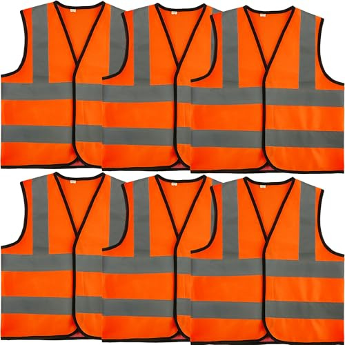 6 Pcs Kids Hi Vis Vests with Reflective Strips Child High Visibility Vest Bulk Children Hi Vis Reflective Safety Vests for Girls Boys Outdoor Activities (M, 7-9 years(120-130 cm))