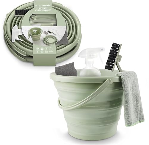 SIMPLEMADE Collapsible Bucket Cleaning Set - Includes 2 Foldable Buckets, Spray Bottle, Rag, Scrubbing Brush and Sponge - Holds Up to 10 liters, Easy Storage, All-Purpose Cleaning Solution