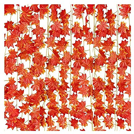 Nsssunnre 12 Hebras de Hojas de Arce de OtoñO Guirnalda de de OtoñO Guirnalda de Vides de Arce Artificial para AccióN de Gracias, Navidad, DecoracióN del Hogar