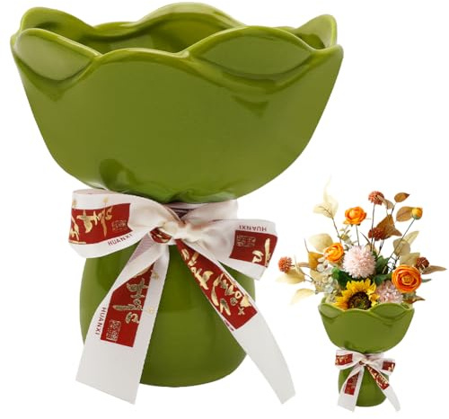 Vaso per fiori colorato, in ceramica, 15 cm, decorazione moderna per soggiorno, decorazione da tavolo, vaso a tulipani, in ceramica, verde