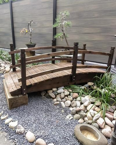 Pont de jardin classique en bois pour décoration extérieure, passerelle durable avec balustrades pour étangs, ruisseaux et allées de cour