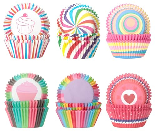 AiQInu Caissettes Muffins Papier - 300 Caissettes Cupcake Caissette, Résistants à la Chaleur, 6 Couleurs Différentes, Idéales pour Muffins et Cupcakes, Pour Cuisson, Mariage, Anniversaire, Fête